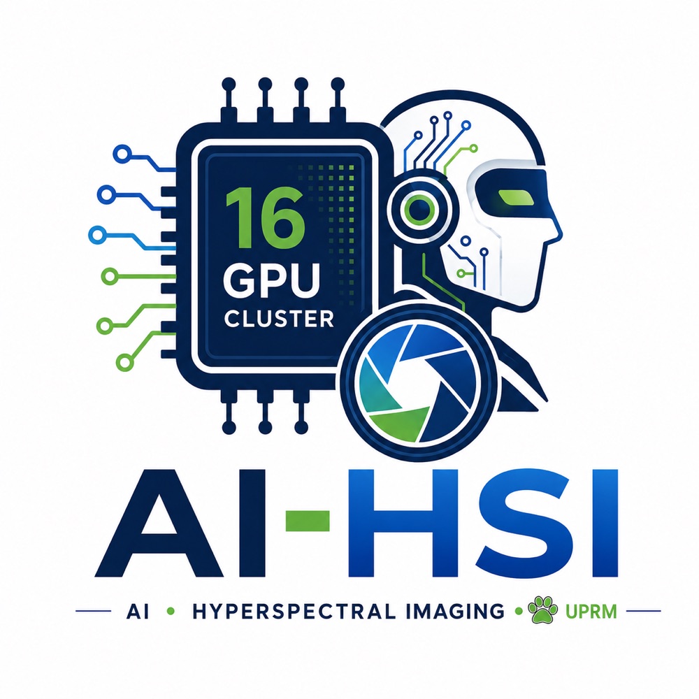 AI-HSI project graphic representing a 16-GPU cluster, artificial intelligence, and hyperspectral imaging